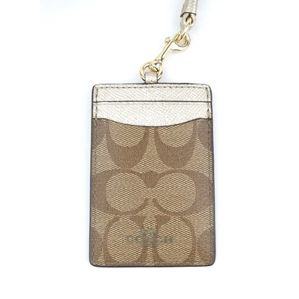 Coach Signature Khaki Brown ID Lanyard Card Holder‎